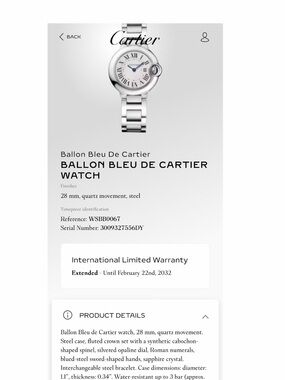 Cartier Ballon Bleu Women's Stainless Steel Watch - BOX AND AUTHENTICITY